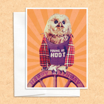 Young at Hoot Owl funny quirky birthday card