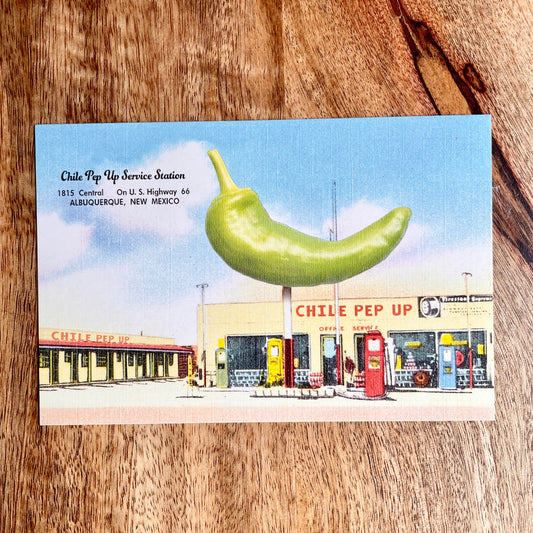 New Mexico Chile Pep Up Service Station funny Postcard
