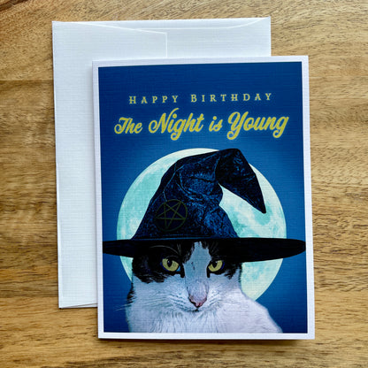 The Night is Young funny cat birthday card