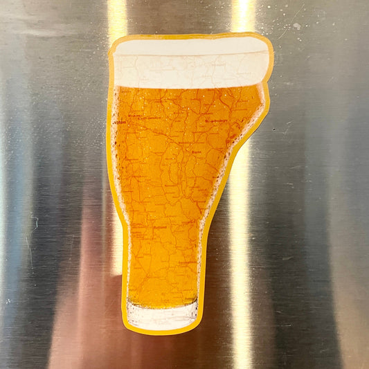 Vermont-shaped beer magnet