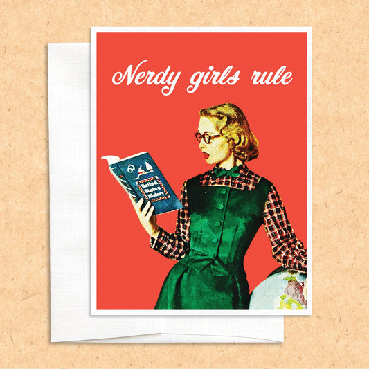 Nerdy Girls Rule funny greeting card