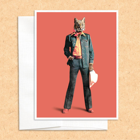 Bobcat in Clothes funny animal greeting card