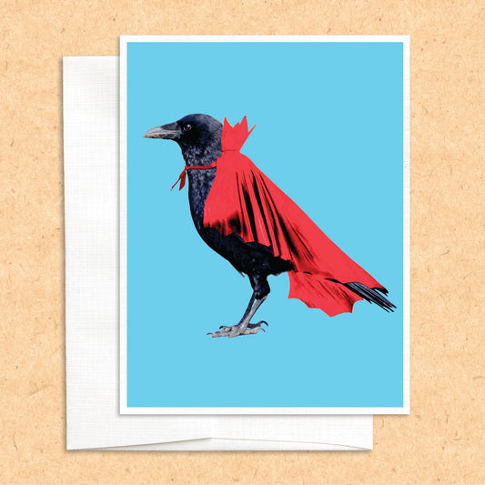 Crow with Cape funny bird greeting card