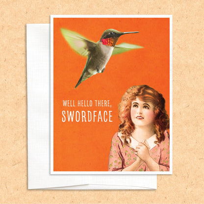 Hello Swordface Hummingbird funny bird greeting card