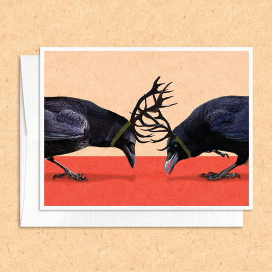 Crow Fight funny quirky bird greeting card