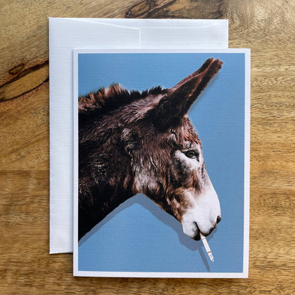 Smoking Donkey funny quirky animal greeting card