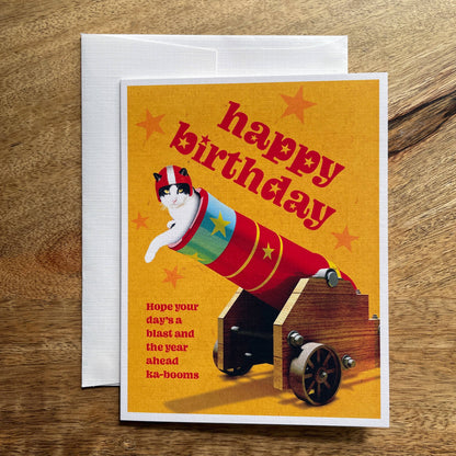 Cat Cannon Birthday funny greeting card