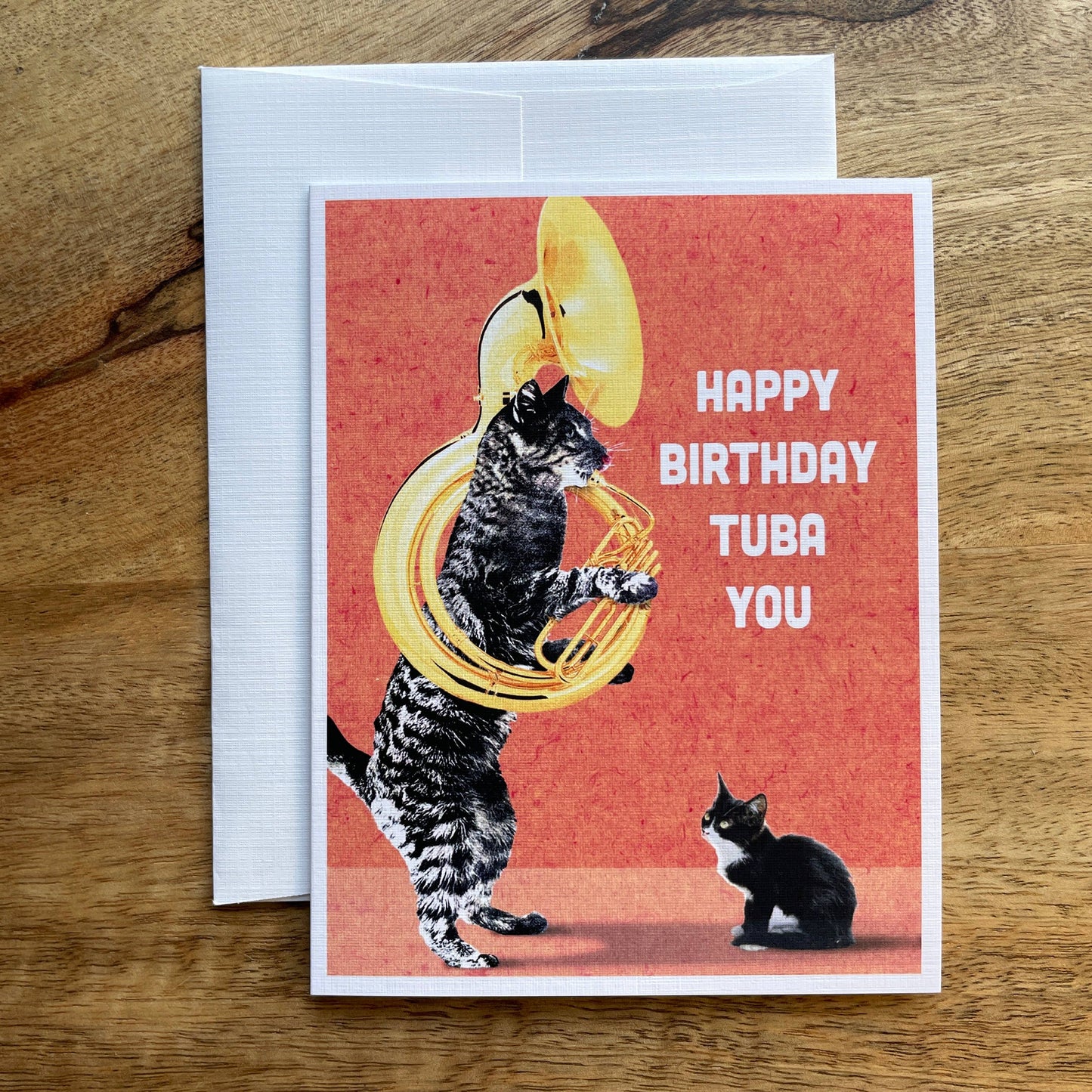 Cat with Kitten Tuba birthday funny greeting card