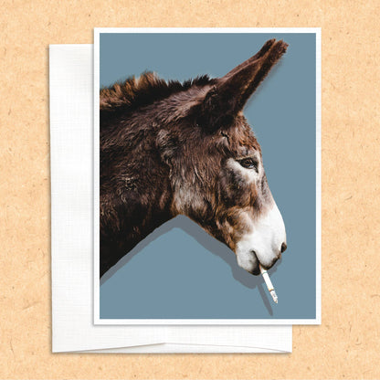 Smoking Donkey funny quirky animal greeting card