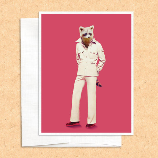 Raccoon in Clothes funny animal greeting card