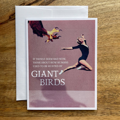 Giant Bird Attacks funny greeting card