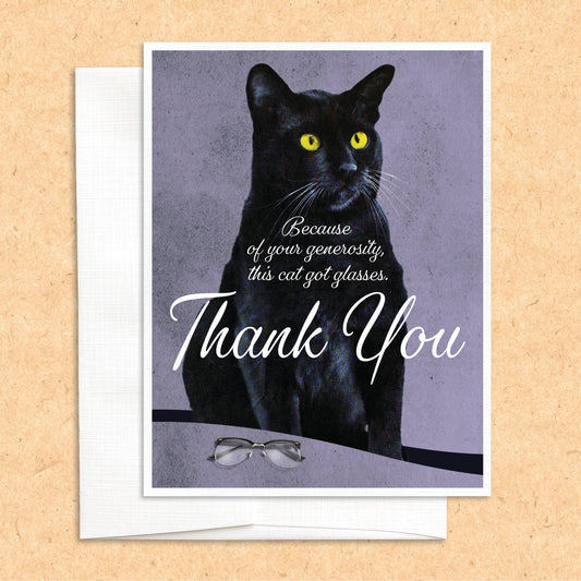 Cat Got Glasses Thank You funny greeting card